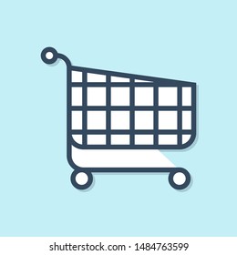 Blue line Shopping cart icon isolated on blue background. Online buying concept. Delivery service sign. Supermarket basket symbol.  Vector Illustration