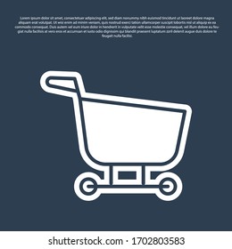 Blue line Shopping cart icon isolated on blue background. Food store, supermarket. Vector Illustration