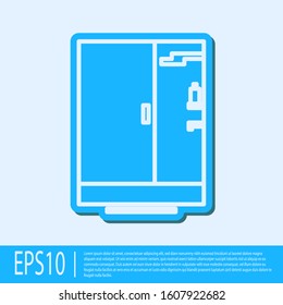 Blue line Shower cabin icon isolated on grey background.  Vector Illustration