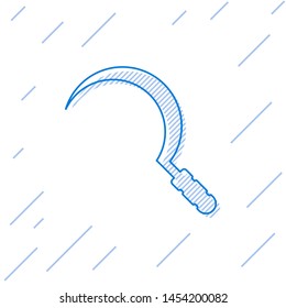 Blue line Sickle icon isolated on white background. Reaping hook sign.  Vector Illustration