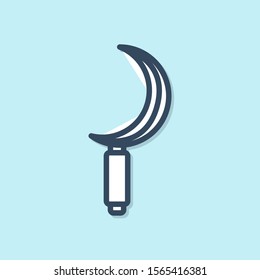 Blue line Sickle icon isolated on blue background. Reaping hook sign.  Vector Illustration