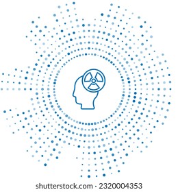 Blue line Silhouette of a human head and a radiation symbol icon isolated on white background. Abstract circle random dots. Vector