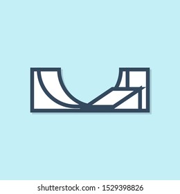Blue line Skate park icon isolated on blue background. Set of ramp, roller, stairs for a skatepark. Extreme sport.  Vector Illustration