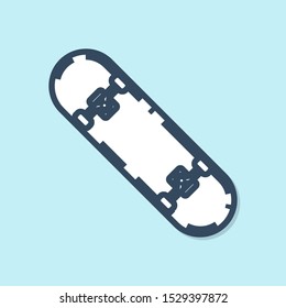 Blue line Skateboard icon isolated on blue background. Extreme sport. Sport equipment.  Vector Illustration