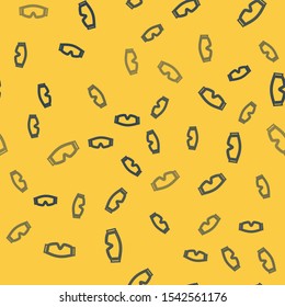 Blue line Ski goggles icon isolated seamless pattern on yellow background. Extreme sport. Sport equipment.  Vector Illustration
