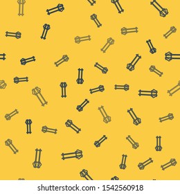 Blue line Ski poles icon isolated seamless pattern on yellow background. Extreme sport. Skiing equipment. Winter sports icon.  Vector Illustration