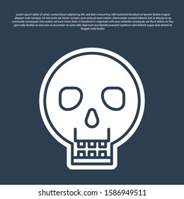 Blue line Skull icon isolated on blue background. Happy Halloween party.  Vector Illustration