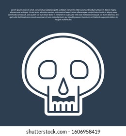 Blue line Skull icon isolated on blue background.  Vector Illustration