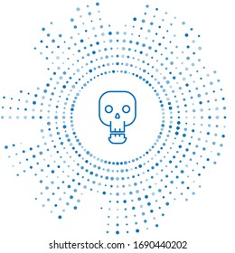 Blue line Skull icon isolated on white background. Happy Halloween party. Abstract circle random dots. Vector Illustration