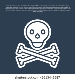Blue line Skull on crossbones icon isolated on blue background. Happy Halloween party.  Vector