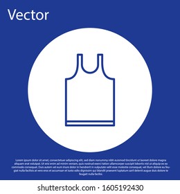 Blue line Sleeveless T-shirt icon isolated on blue background. White circle button. Vector Illustration