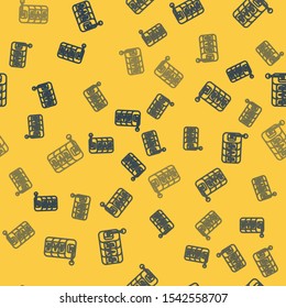 Blue line Slot machine icon isolated seamless pattern on yellow background.  Vector Illustration