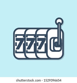 Blue line Slot machine with lucky sevens jackpot icon isolated on blue background.  Vector Illustration