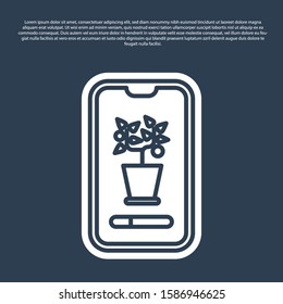 Blue line Smart control farming system mobile application icon isolated on blue background.  Vector Illustration