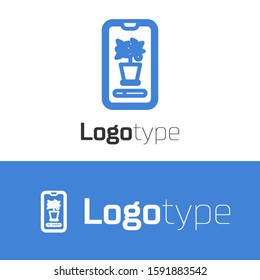Blue line Smart control farming system mobile application icon isolated on white background. Logo design template element. Vector Illustration