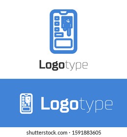 Blue line Smart control farming system mobile application icon isolated on white background. Logo design template element. Vector Illustration