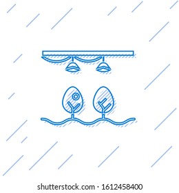 Blue line Smart farm with light bulb and plant symbol icon isolated on white background.  Vector Illustration