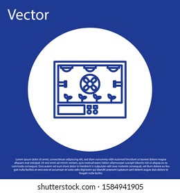 Blue line Smart farming technology - farm automation system icon isolated on blue background. White circle button. Vector Illustration