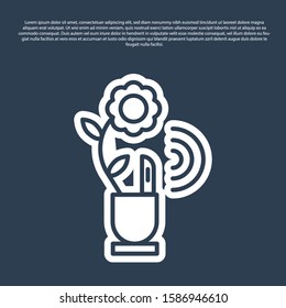 Blue line Smart farming technology - farm automation system in app icon isolated on blue background.  Vector Illustration
