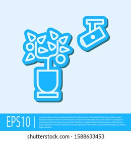 Blue line Smart farming technology - farm automation system in app icon isolated on grey background.  Vector Illustration