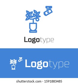 Blue line Smart farming technology - farm automation system in app icon isolated on white background. Logo design template element. Vector Illustration