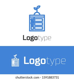 Blue line Smart farming technology - timer farm automation system in app icon isolated on white background. Logo design template element. Vector Illustration