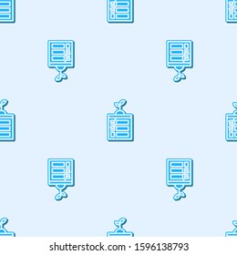 Blue line Smart farming technology - timer farm automation system in app icon isolated seamless pattern on grey background.  Vector Illustration