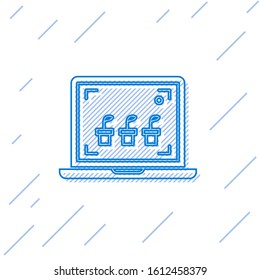 Blue line Smart farming technology - farm automation system icon isolated on white background.  Vector Illustration
