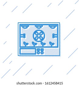 Blue line Smart farming technology - farm automation system icon isolated on white background.  Vector Illustration