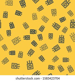 Blue line Smart home icon isolated seamless pattern on yellow background. Remote control.  Vector Illustration