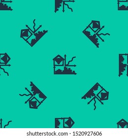 Blue line Smart home with wi-fi icon isolated seamless pattern on green background. Remote control.  Vector Illustration