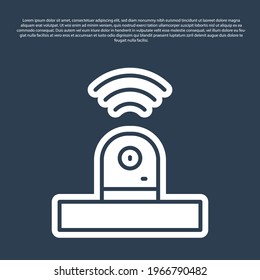 Blue line Smart security camera icon isolated on blue background. Internet of things concept with wireless connection.  Vector