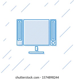 Blue line Smart Tv icon isolated on white background. Television sign.  Vector Illustration