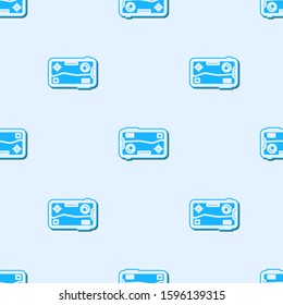 Blue line Smartphone and playing in game icon isolated seamless pattern on grey background. Mobile gaming concept.  Vector Illustration