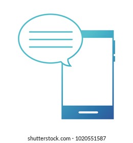blue line smartphone technology with chat bubble message