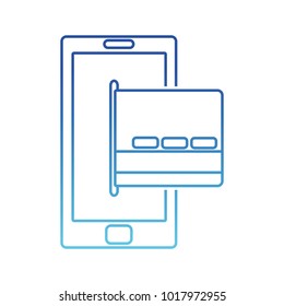 blue line smartphone technology with digital credit card