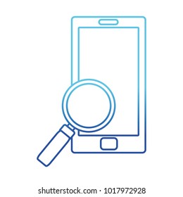 blue line smartphone technology with magnifying glass tool