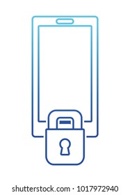 blue line smartphone technology with padlock security protection