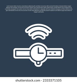 Blue line Smartwatch icon isolated on blue background. Internet of things concept with wireless connection.  Vector