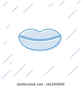 Blue line Smiling lips icon isolated on white background. Smile symbol.  Vector Illustration