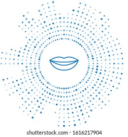 Blue line Smiling lips icon isolated on white background. Smile symbol. Abstract circle random dots. Vector Illustration
