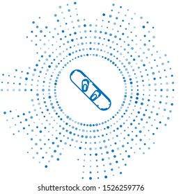 Blue line Snowboard icon isolated on white background. Snowboarding board icon. Extreme sport. Sport equipment. Abstract circle random dots. Vector Illustration