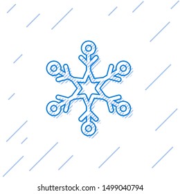 Blue line Snowflake icon isolated on white background.  Vector Illustration