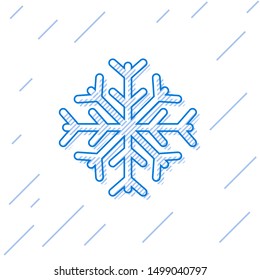 Blue line Snowflake icon isolated on white background.  Vector Illustration