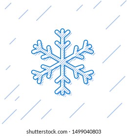 Blue line Snowflake icon isolated on white background.  Vector Illustration