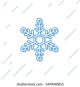 Blue line Snowflake icon isolated on white background.  Vector Illustration