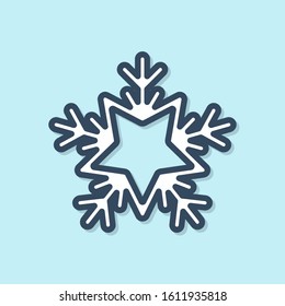 Blue line Snowflake icon isolated on blue background. Merry Christmas and Happy New Year.  Vector Illustration