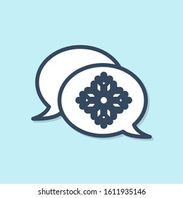Blue line Snowflake with speech bubble icon isolated on blue background. Merry Christmas and Happy New Year.  Vector Illustration