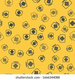 Blue line Snowflake with speech bubble icon isolated seamless pattern on yellow background. Merry Christmas and Happy New Year.  Vector Illustration