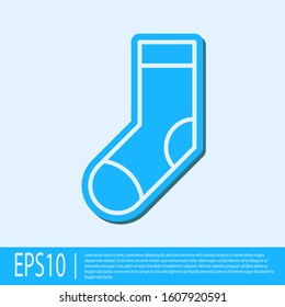 Blue line Socks icon isolated on grey background.  Vector Illustration